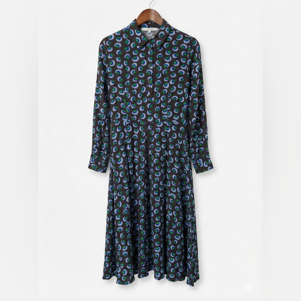 Stella McCartney Silk Shirt Dress Floral Blue Green Midi IT 38 US 2 / 4